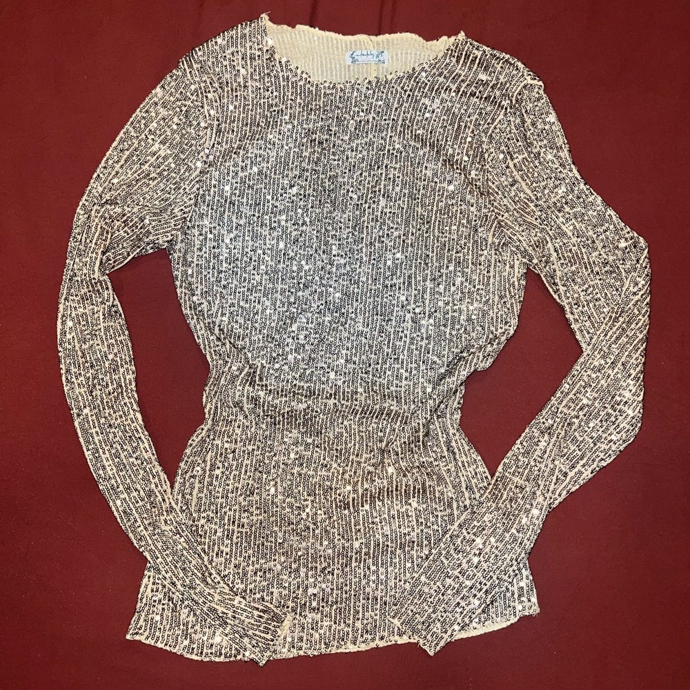 Free People Gold Sequin Long Sleeve Top